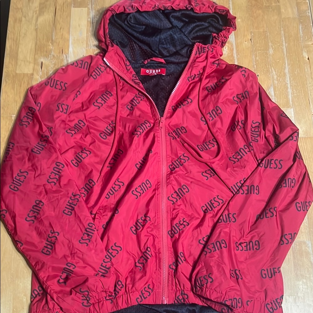 GUESS zip up hooded rain jacket
